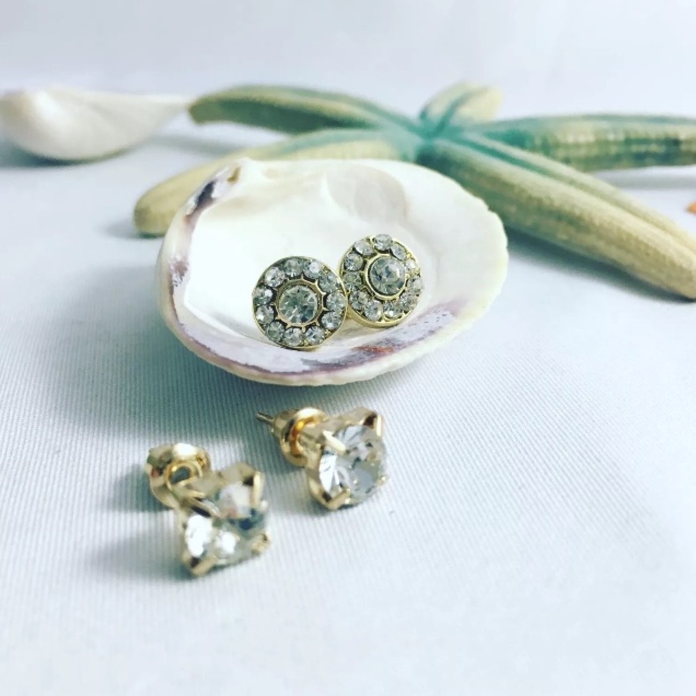 17KM Designs Gold Color Stud Earrings Pave Glass